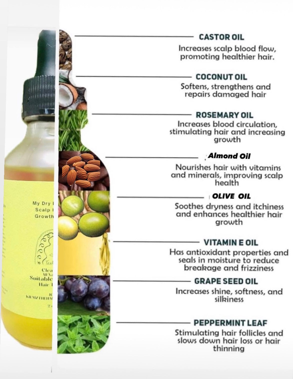 All Natural, Hair Growth Oil made with organic & clean ingredients