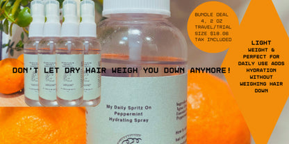 Bundle Pack of 4, 2 oz, All Natural Hydrating Spritz On, Leave In Peppermint Spray