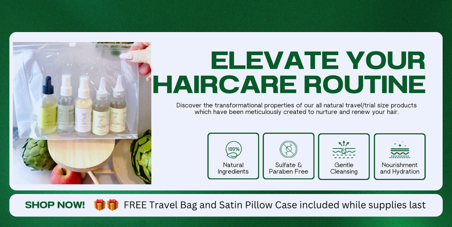 Five Pack 2 oz Hair Care Products with Free Travel Bag & Satin Pillowcase