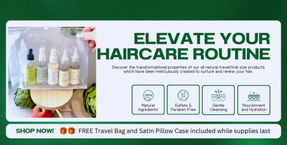 Five Pack 2 oz Hair Care Products with Free Travel Bag & Satin Pillowcase