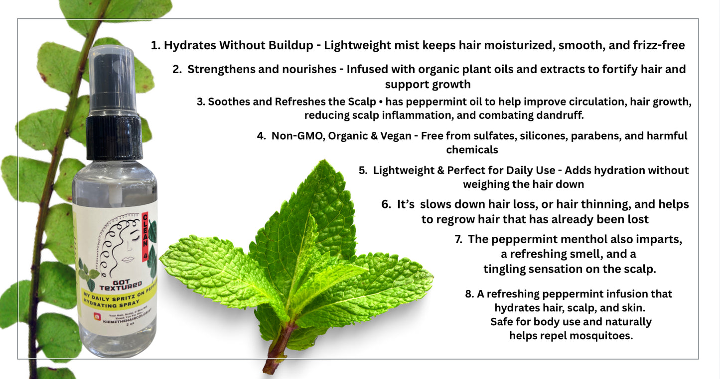 Bundle Pack of 4, 2 oz, All Natural Hydrating Spritz On, Leave In Peppermint Spray