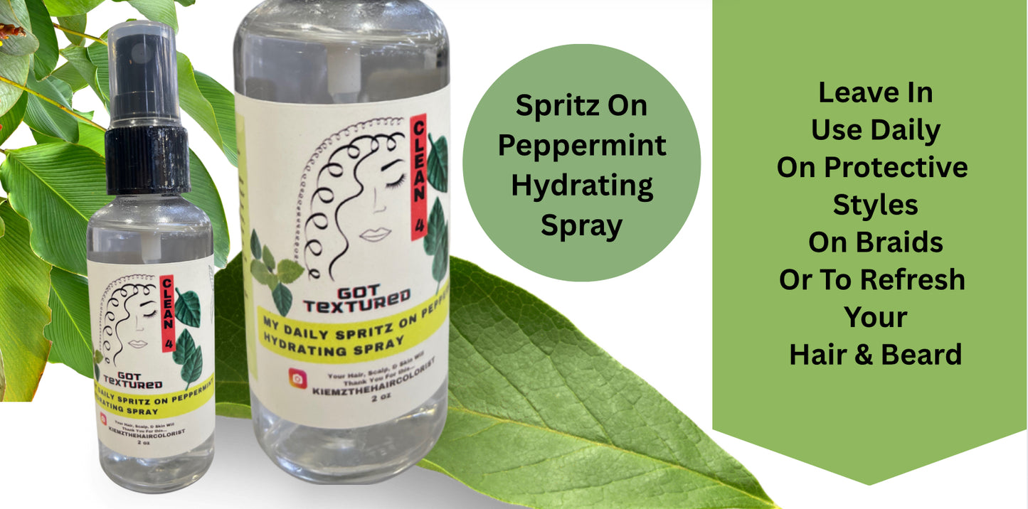 Bundle Pack of 4, 2 oz, All Natural Hydrating Spritz On, Leave In Peppermint Spray