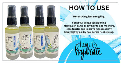 Bundle Pack of 4, 2 oz travel/trial size, Organic & Clean Ingredients Leave In Moisture Detangling Conditioner Spray 2 in 1 Heat Protectant Spray