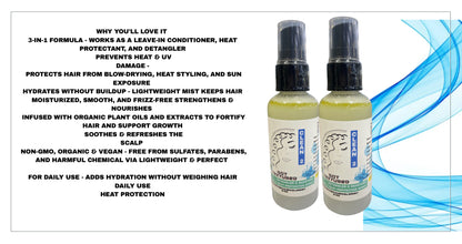 Bundle Pack of 4, 2 oz travel/trial size, Organic & Clean Ingredients Leave In Moisture Detangling Conditioner Spray 2 in 1 Heat Protectant Spray