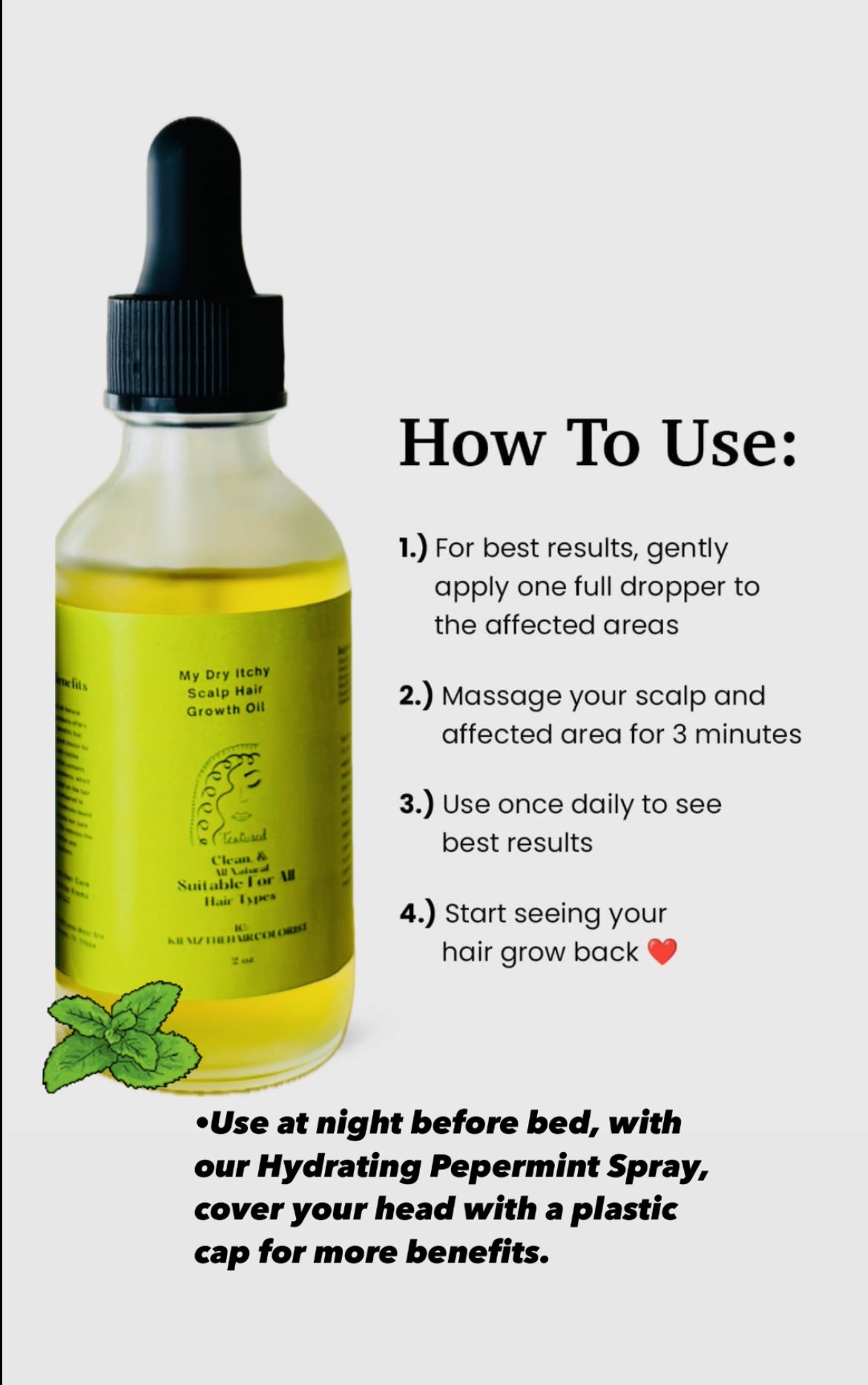 All Natural, Hair Growth Oil made with organic & clean ingredients